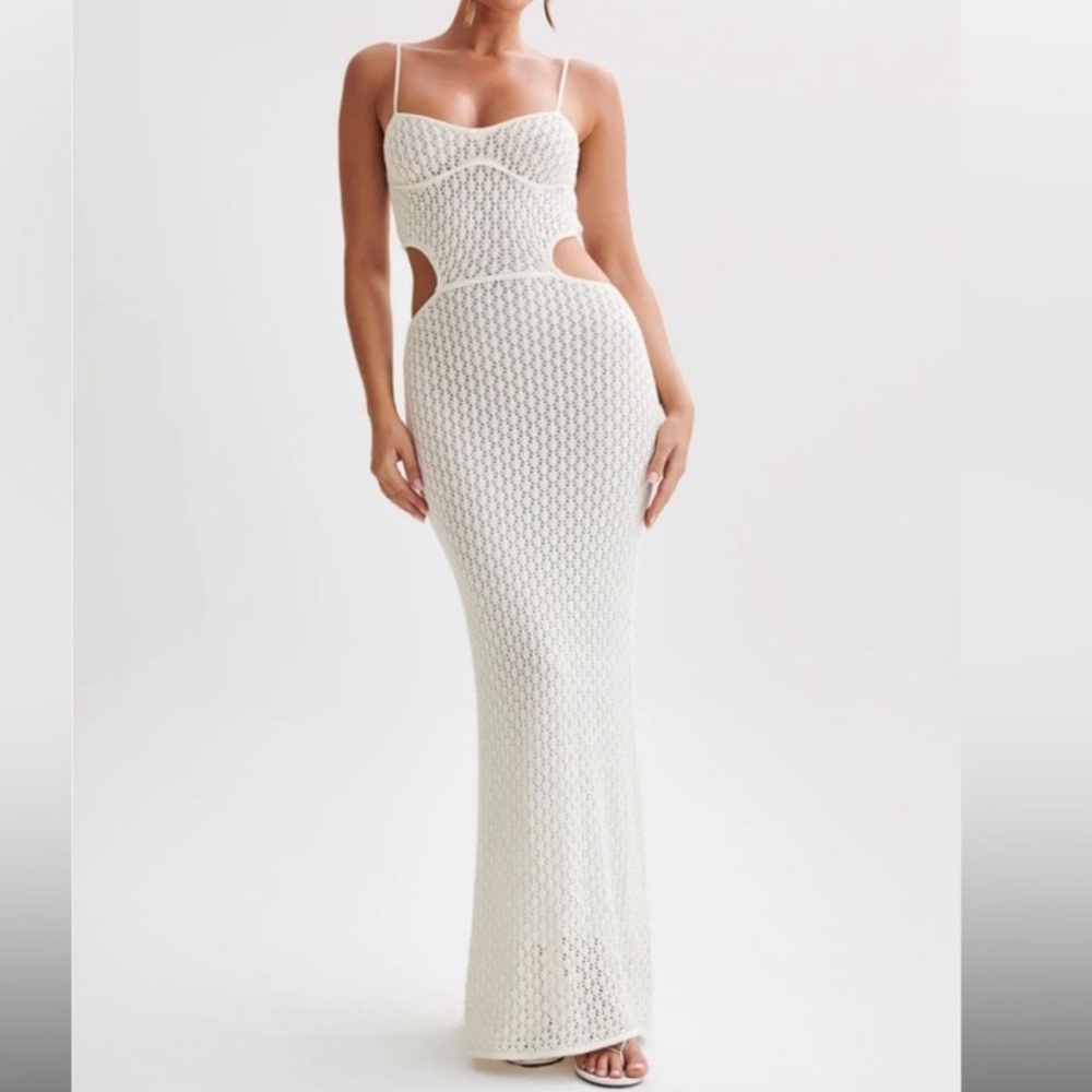 Meshki Cream Knit Cut-Out Maxi Dress